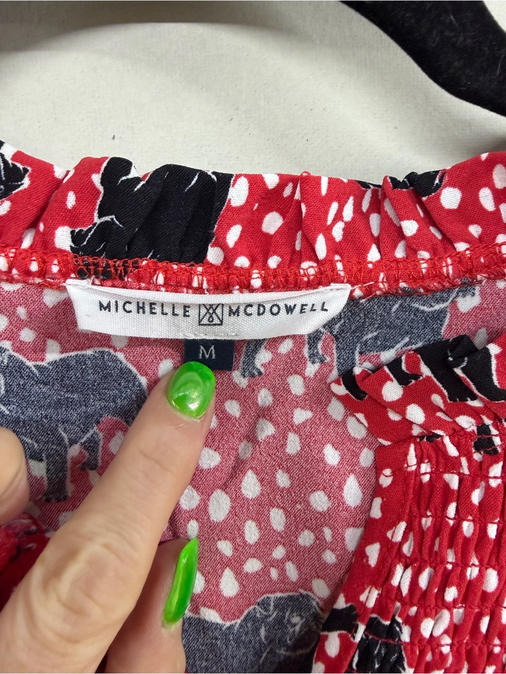 Red Printed Peasant Blouse with Black Dog print - Picture 3 of 6